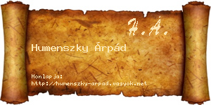 Humenszky Árpád névjegykártya