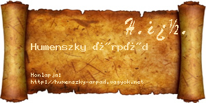 Humenszky Árpád névjegykártya